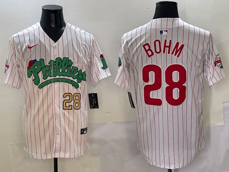 Men Philadelphia Phillies 28 Bohm White Fourth generation Joint Name Nike 2025 MLB Jersey style 12